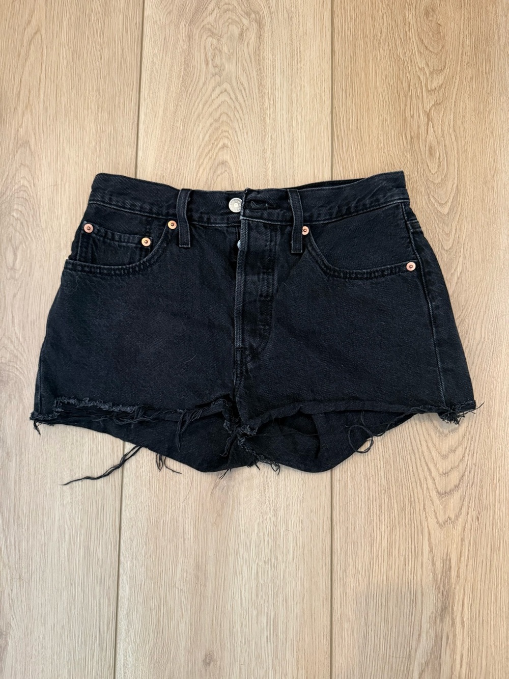 Levi's Black Raw-Hem Denim Shorts
